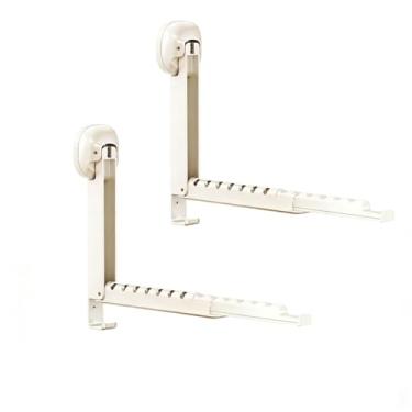 Imagem de QRZLP Pacote com 2 prateleiras dobráveis para secar roupas, rack de secagem montado na parede com ventosa, retrátil, cabide portátil sobre a porta para lavanderia, banheiro, trailer, varanda. (branco)