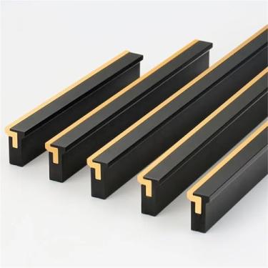 Imagem de Puxadores e puxadores de porta de armário tipo T preto dourado composto de liga de alumínio puxadores de porta de armário de cozinha ferragens de móveis 1 peça (192 mm)