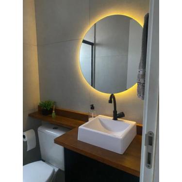 Imagem de Espelho Redondo 40Cm X 40Cm Lapidado com LED - Decora Loja, BRANCO QUE