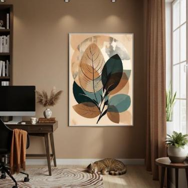 Imagem de Quadro Decor Folhagens Tons De Bege 70x50cm Mold Preta - Quadros On-li