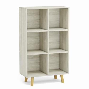 Imagem de ELYUP Estante aberta de 6 cubos – Estante de madeira de 3 camadas com pernas e painel traseiro, para caixas de armazenamento de tecido de 28 cm e organizador diversos, carvalho