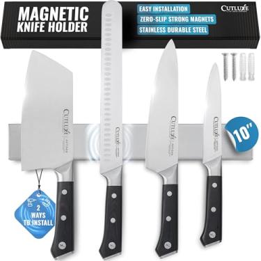 Imagem de Cutluxe Suporte magnético de faca para parede e geladeira - tira magnética de faca de aço inoxidável de 25 cm - comporta até 6,8 kg, fácil de montar, com ímãs ou parafusos fortes