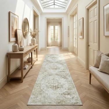 Imagem de Zanipex Tapetes de área de 20 x 25 cm para sala de estar, tapetes laváveis para quarto, 12 x 17 cm, entrada de corredores, cozinha, interior, boho, tapete, bege (bege claro, 6 x 2,5 m (retangular))
