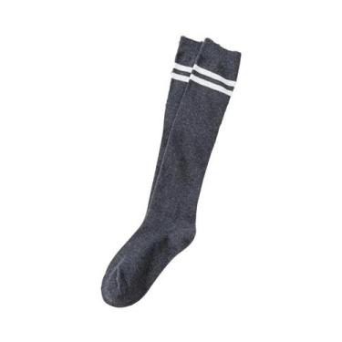 Imagem de Meias Femininas Longas Até O Joelho Listradas Em Cores Sólidas Quentes