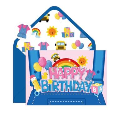 Imagem de Whaline 24 peças cartões de felicitações professor de inglês cartões de notas em branco desenho animado menina feliz aniversário cartão de notas em branco com adesivos de envelope para convites de