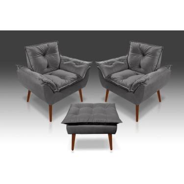 Imagem de Kit 02 Poltrona Opala + 01 Puf Opala Suede Cinza Escuro -RV Decora - C