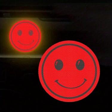 Imagem de Adesivos refletivos de rosto sorridente - Adesivos de segurança para mochilas, bicicletas, capacetes e equipamentos, material de PVC durável, fácil de instalar e remover, alerta noturno para