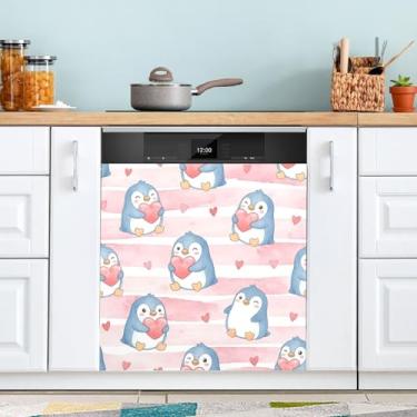 Imagem de ATTX Capa magnética para lava-louças Love Penguins | Adesivo decorativo de eletrodomésticos de 58 x 66 cm para armários domésticos e eletrodomésticos #208