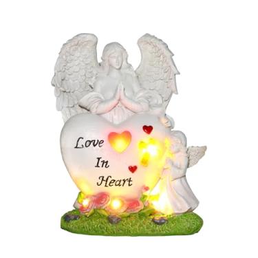 Imagem de Estátua de anjo solar para jardim e cemitério, estatuetas de anjo de resina com lanternas solares impermeáveis ao ar livre, esculturas de anjo para jardim, gramado, pátio, varanda, varanda, presentes