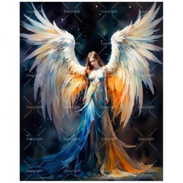 Imagem de TAOPAOLAB Lindo kit de pintura de anjo por números para adultos - DIY lindo anjo com asas esvoaçantes pintura em tela 20 x 30 cm, conjunto de tinta acrílica emoldurada para iniciantes, arte para