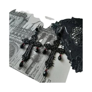 Imagem de Brincos Pendentes De Rosa Negra Gótica De Vampiro E Bruxa Para Mulhere