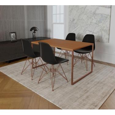 Imagem de Mesa Industrial Base Ferro Cobre Tampo 137x90 Canela 4 Cadeiras Eames 