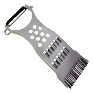 Imagem de Cortador De Legumes 3 Em 1 Ralador E Fatiador Manual Metal Plástico Descasca Rala E Fatia 6,5cm x 15cm (Branco)