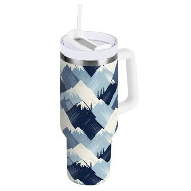 Imagem de SEHANY Copo Abstract Mountains de 1,134 g com alça, copo isolado de aço inoxidável a vácuo de parede dupla, à prova de vazamento, caneca de café isolada para viagem, cabe no suporte de copo de carro