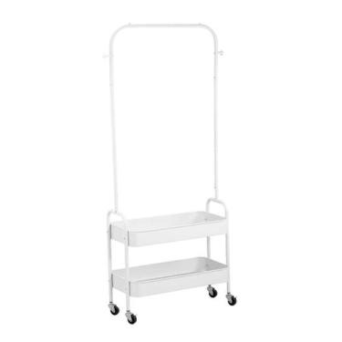 Imagem de Arara de metal carrinho com 2 prateleiras e rodinhas - Oikos, OFF WHIT