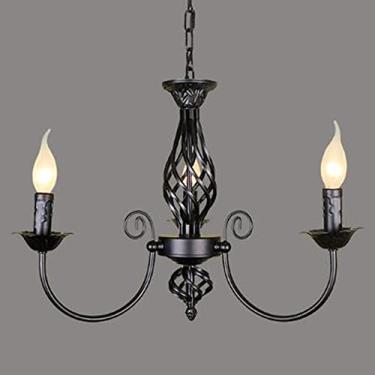 Imagem de Lustre antigo clássico com soquete E14, luminária pendente francesa retrô preta, altura ajustável, estilo campestre, para sala de estar, cozinha, sala de jantar e corredor, com 3 lâmpadas.