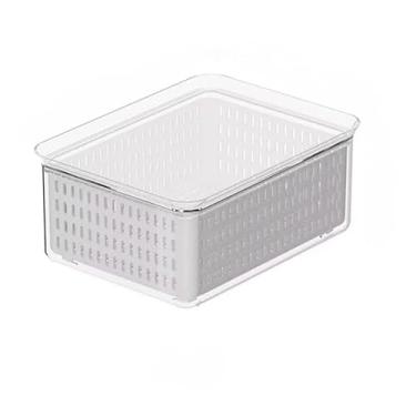 Imagem de Kit Organizador De Geladeira Com Tampa e Cesta Multiuso Alimentos Verduras de Salada Premium(2L- 1 unidade)