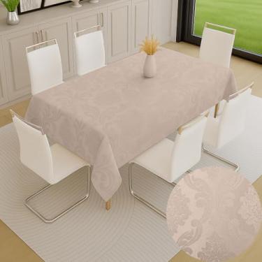 Imagem de Toalha De Mesa Jacquard Jantar Festa Decoração Tecido Texturizado Dona Delicada Impermeável (MARROM CLARO - 6 LUGARES - 2,00m x 1,40m)