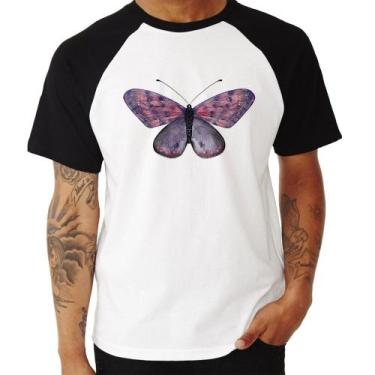 Imagem de Camiseta Raglan Borboleta Lilás - Foca na Moda, Branco, Preto, GG