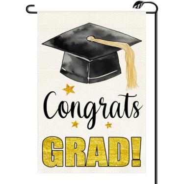 Imagem de Congrats Grad Diploma Cap Bandeira de jardim 30,5 x 45,7 cm Placa Dupla Face Classe de 2025 Cerimônia de Formatura Pequenas Bandeiras Fazenda Decoração Externa Para Quintal (SÓ BANDEIRA) BY02