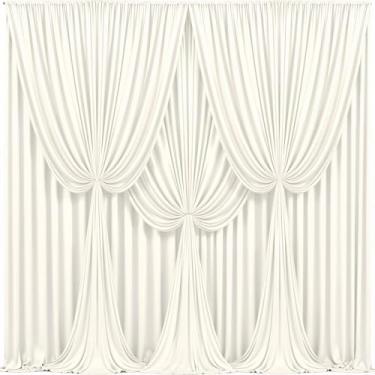 Imagem de Cortina de fundo branca creme de 40 x 3 m para festas de casamento, cortina de fundo de poliéster sem vincos para casamento, chá de bebê, festas de aniversário, decoração de palco, 1,2 x 3 m, 4