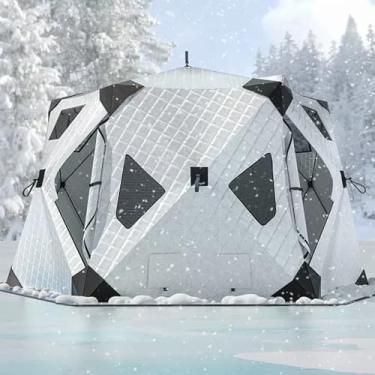 Imagem de Abrigo isolado de pesca no gelo de 2,6 m para 3 a 5 pessoas, barraca de pesca no gelo pop-up portátil com tapete removível e bolsa de transporte - Hub térmico para viagens de pesca de inverno