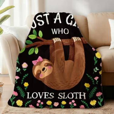 Imagem de WADORN Just a Girl Who Loves Sloth Throw Blanket, aconchegante macio preguiça flor manta cobertor felpudo 500 g/m2 flanela lã cobertor pelúcia engraçado preguiça amante presente para escritório, sala