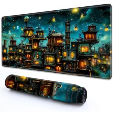 Imagem de RMJKXQZG Para MTG Playmat 61 cm x 35 cm com base de borracha de alta elasticidade sola de borracha antiderrapante impressão HD para tapete TCG Magic Playmats MTG Game Mat, Retro Steampunk City