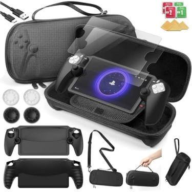Imagem de AodoT Conjunto De Acessórios 14 Em 1 Compatível Com Playstation Portal, Capa Rígida Transporte Eva Para Ps5 Portal (Bolsa Transversal), Protetora Silicone Macio, 2 Protetores Tela Vidro Temperado 9H