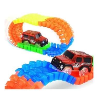 Imagem de Kit 2 Pistas de Corrida Flexível com Carrinho, 56 Peças Coloridas Modulares, 70cm de Comprimento, Brinquedo de Ação e Movimento para Crianças Acima de 3 Anos
