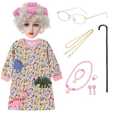 Imagem de QAQ-COSPLAY Fantasia de 100 dias de escola - fantasia de senhora para crianças - Fantasia de avó escolar para crianças de 5 a 8 anos, rosa, 5Y