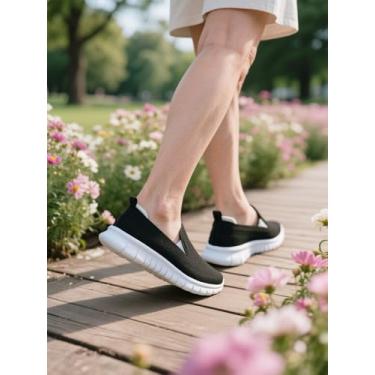 Imagem de Tênis de caminhada feminino, sem cadarço, antiderrapante, malha respirável, confortável, Preto, 40
