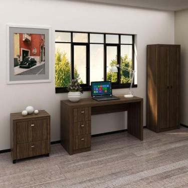 Imagem de Conjunto de Escritório com Mesa 3 Gavetas, Armário com 2 Portas 5 Prat