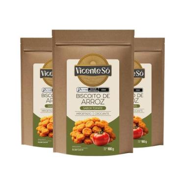 Imagem de Kit 3 Biscoitos de Arroz Vicente Só Sabor Tomate 100g Crocante Snack S