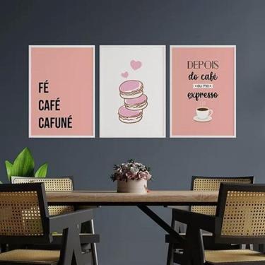 Imagem de Kit 3 Quadros Café e Cafuné 45x34cm Moldura Madeira Branca