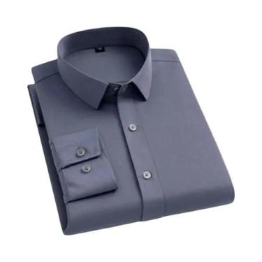 Imagem de Camisa Social Masculina Slim Fit Azul Marinho De Manga Longa Casual Pa