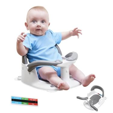 Imagem de Wddbb Assento de banho para bebês de 6 meses ou mais, cadeira de banho infantil estável de 360° com botão de um toque, design oco nas costas, cartão de temperatura da água e 4 ventosas para segurança