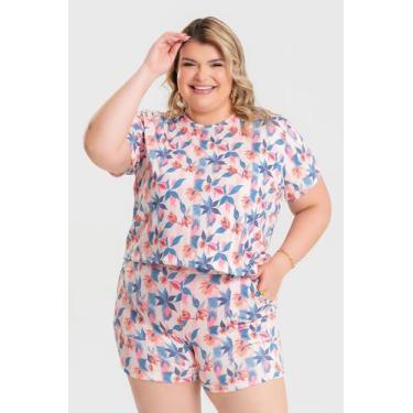 Imagem de Blusa Feminina Plus Size Estampada em Malha Fria - Serena, Azul, G10