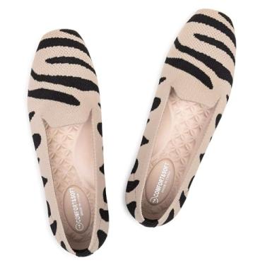 Imagem de Frank Mully Mocassim feminino sem cadarço bico quadrado confortável para trabalho no escritório, lindo mocassim sem cadarço, Listra preta, 35