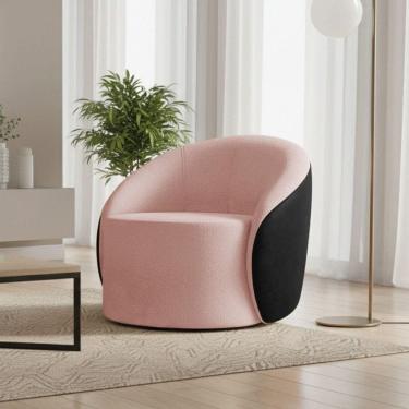 Imagem de Poltrona Sala Orgânica Lua Giratória Sintético Pu Preto/bouclê D03 - D`rossi Cor Rose
