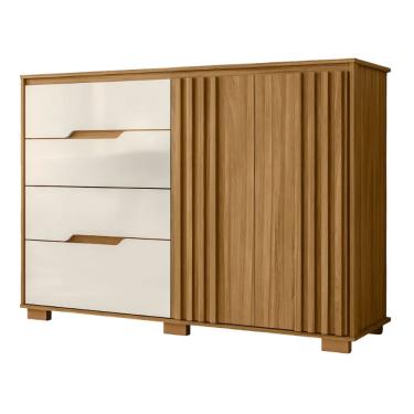 Imagem de Cômoda 4 Gavetas 2 Portas Com Ripado Texas Freijó/Off White Moval