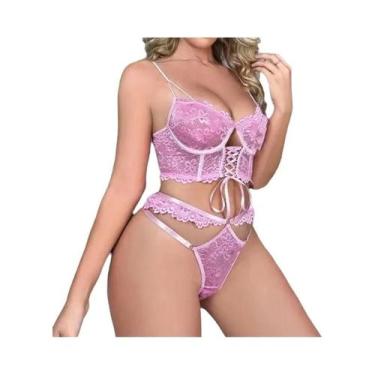 Imagem de Conjunto De Sutiã Push up Com Renda Floral Em Tamanho Grande Para Mulh