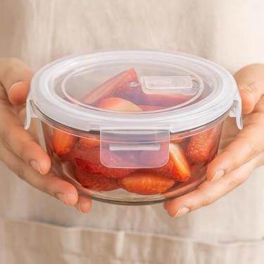Imagem de Pote Vidro Redondo Marmita Recipiente Guarda Vasilha Fruta Casa Presen