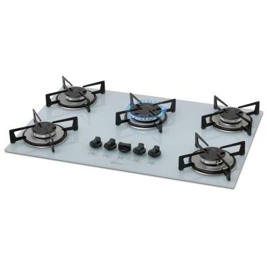 Imagem de Fogão Cooktop Fischer 5Q Gás Mesa Vidro Branco Bivolt