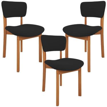 Imagem de Kit 03 Cadeiras Para Sala De Jantar Cozinha Living Estofada Dara L02 Suede Preto - Lyam Decor
