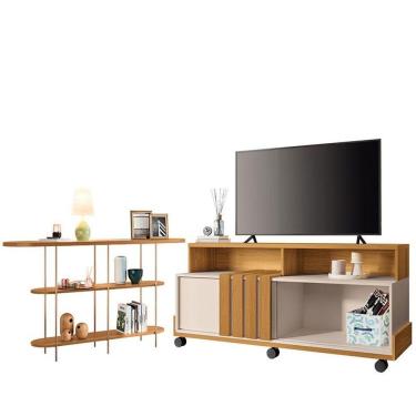 Imagem de Rack Bancada Graci 1.3 Com Aparador Infinity Cinamomo Off White - Hb Móveis