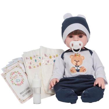 Imagem de Boneca Reborn Menino Realista Corpo 100% Vinil + Acessórios - Cegonha 