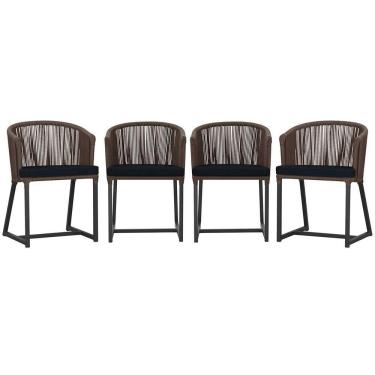 Imagem de 4 Cadeiras De Jantar Noronha Preta Corda Náutica E12 Trama Marrom