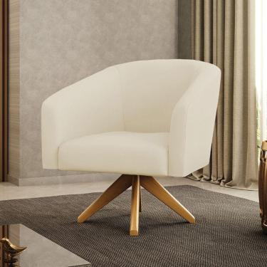 Imagem de Poltrona Decorativa Stella Base De Madeira Giratória Ma30 Veludo Cotelê D03 - D'rossi Bege