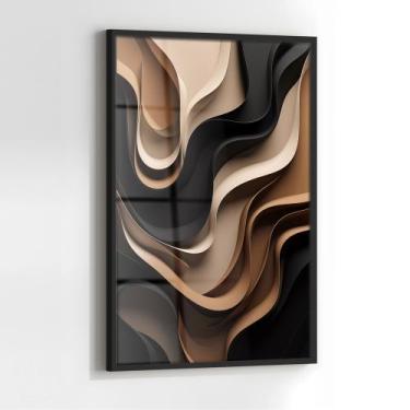 Imagem de Quadro com Moldura e Acrilico Cristal Vidro Ondas Relevo Bege para Sal